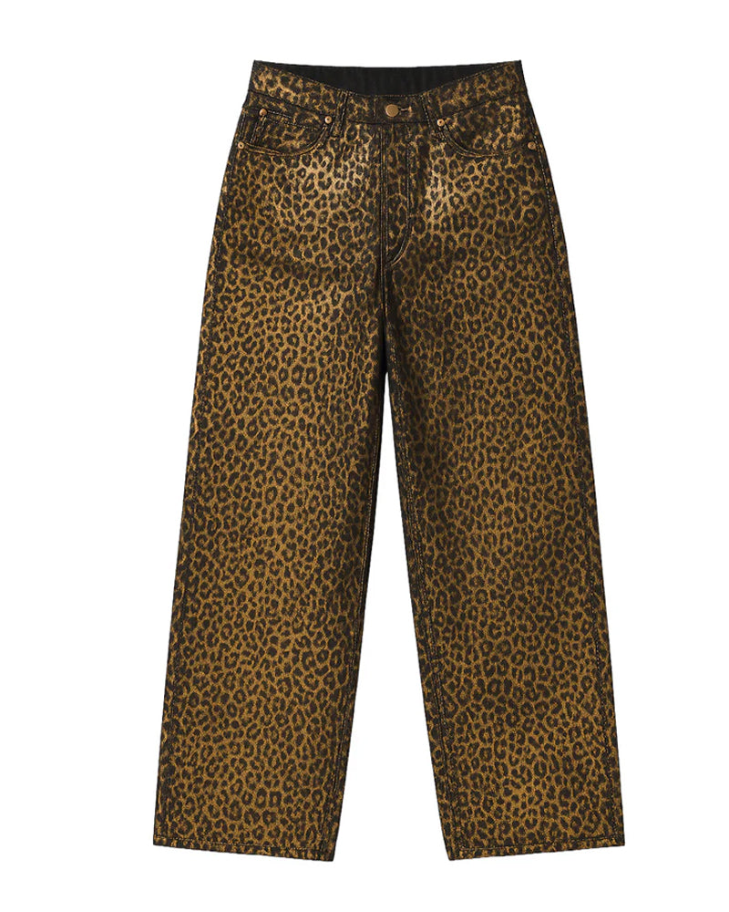 Leopard Shiny Casual Straight-leg Loose Jeans