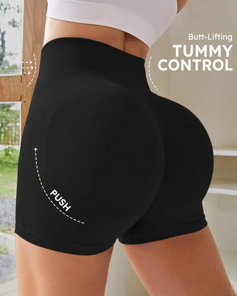 High Waist Tummy Control Side-Ribbed Butt-Lifting Seamless Shorts
