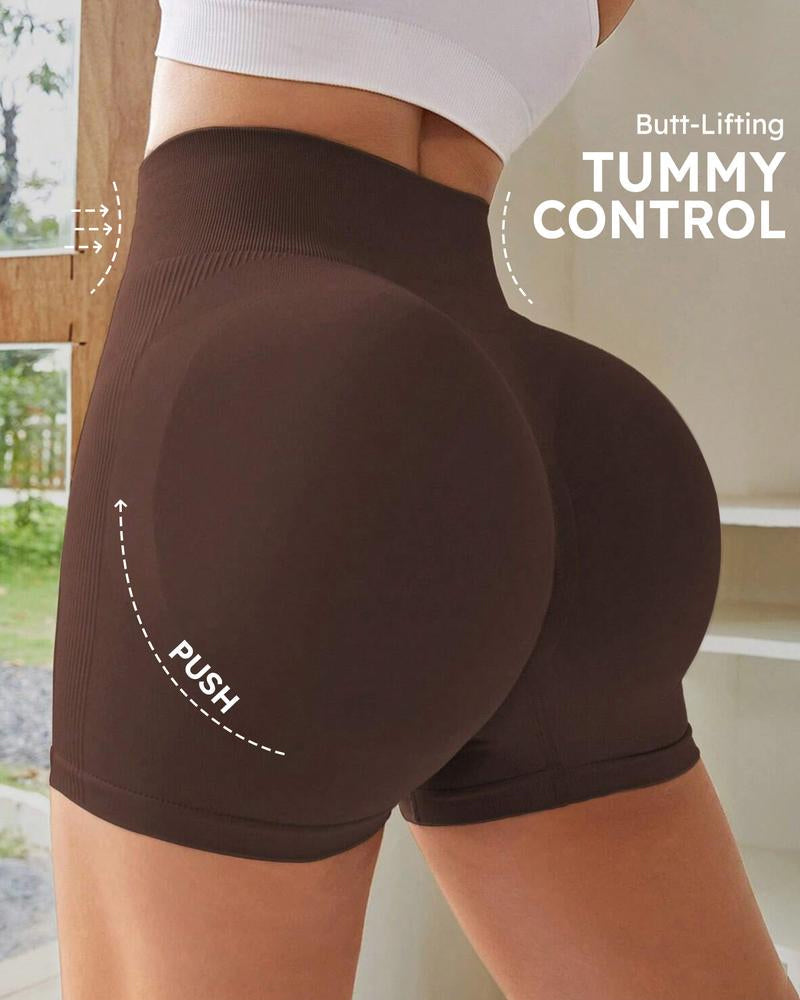 High Waist Tummy Control Side-Ribbed Butt-Lifting Seamless Shorts