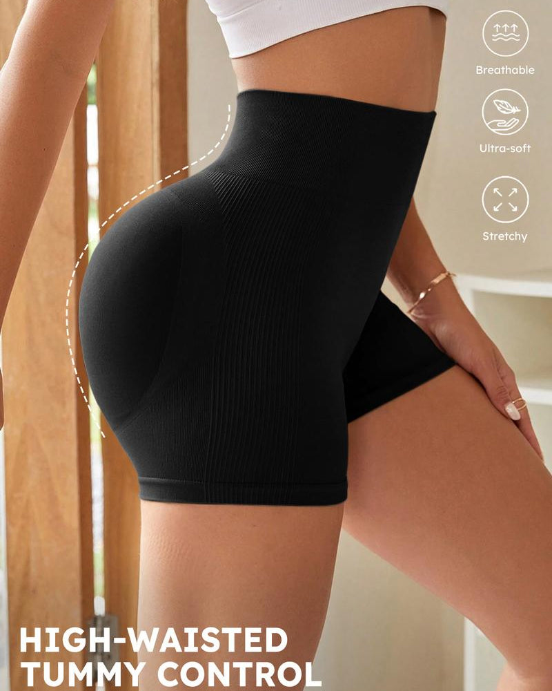 High Waist Tummy Control Side-Ribbed Butt-Lifting Seamless Shorts