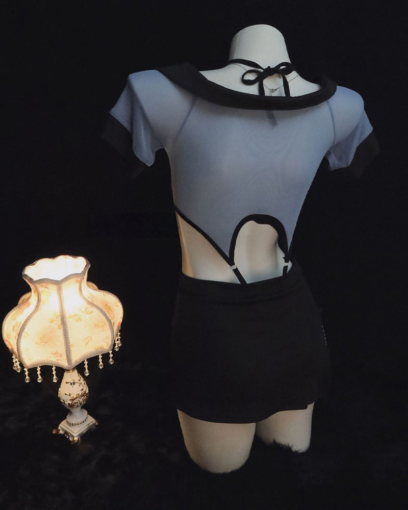 Sexy Policewoman Uniform Cosplay Hollow Perspective Pajamas