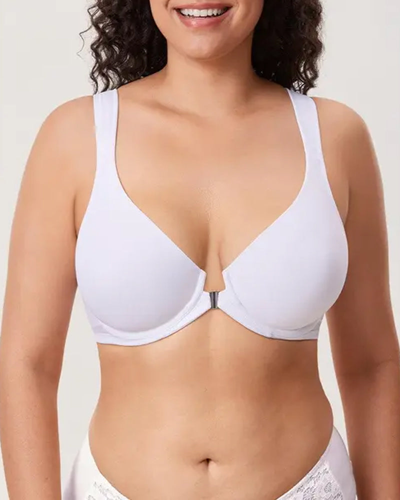 Women's Front Opening Underwired Unlined Back Support Seamless Bra