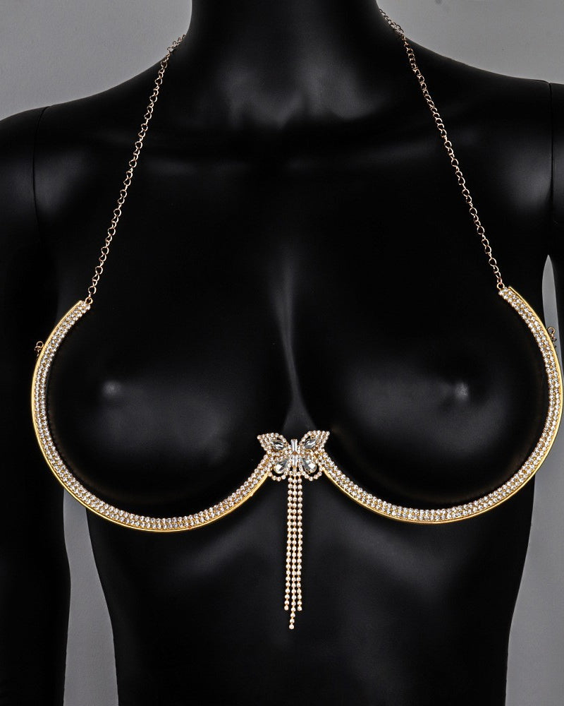 Fashion Sexy Diamond Studded Tassel Bra Necklace