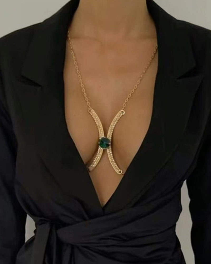 Fashion Sexy Diamond Studded Tassel Bra Necklace