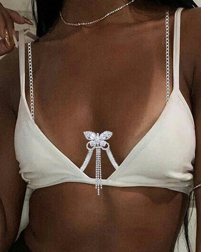 Fashion Sexy Diamond Studded Tassel Bra Necklace