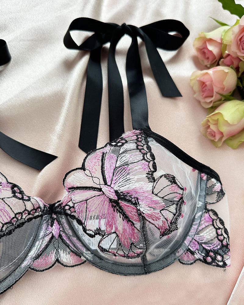 Butterfly Mesh Embroidery See-Through Temptation Sexy Lingerie Set