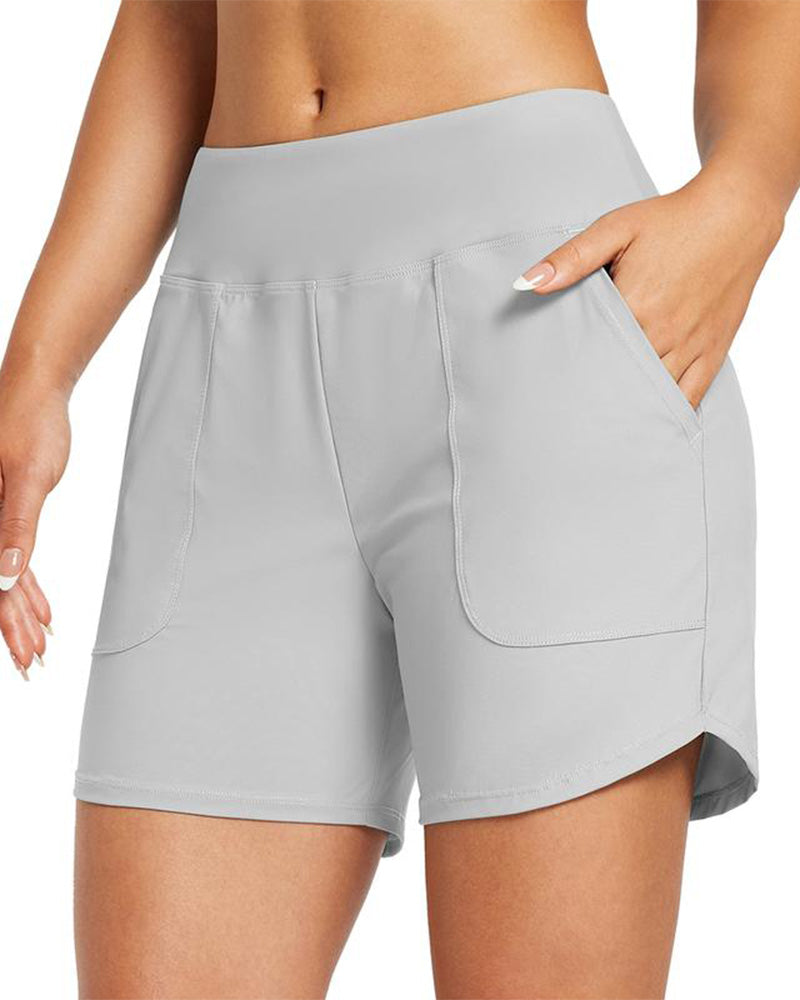 Women's High Waist Belly Control Pocket Beach Sports Shorts