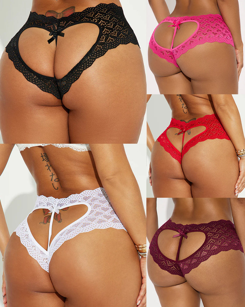 Women's Sexy Lace Heart Hollow Bow Open Crotch Panties
