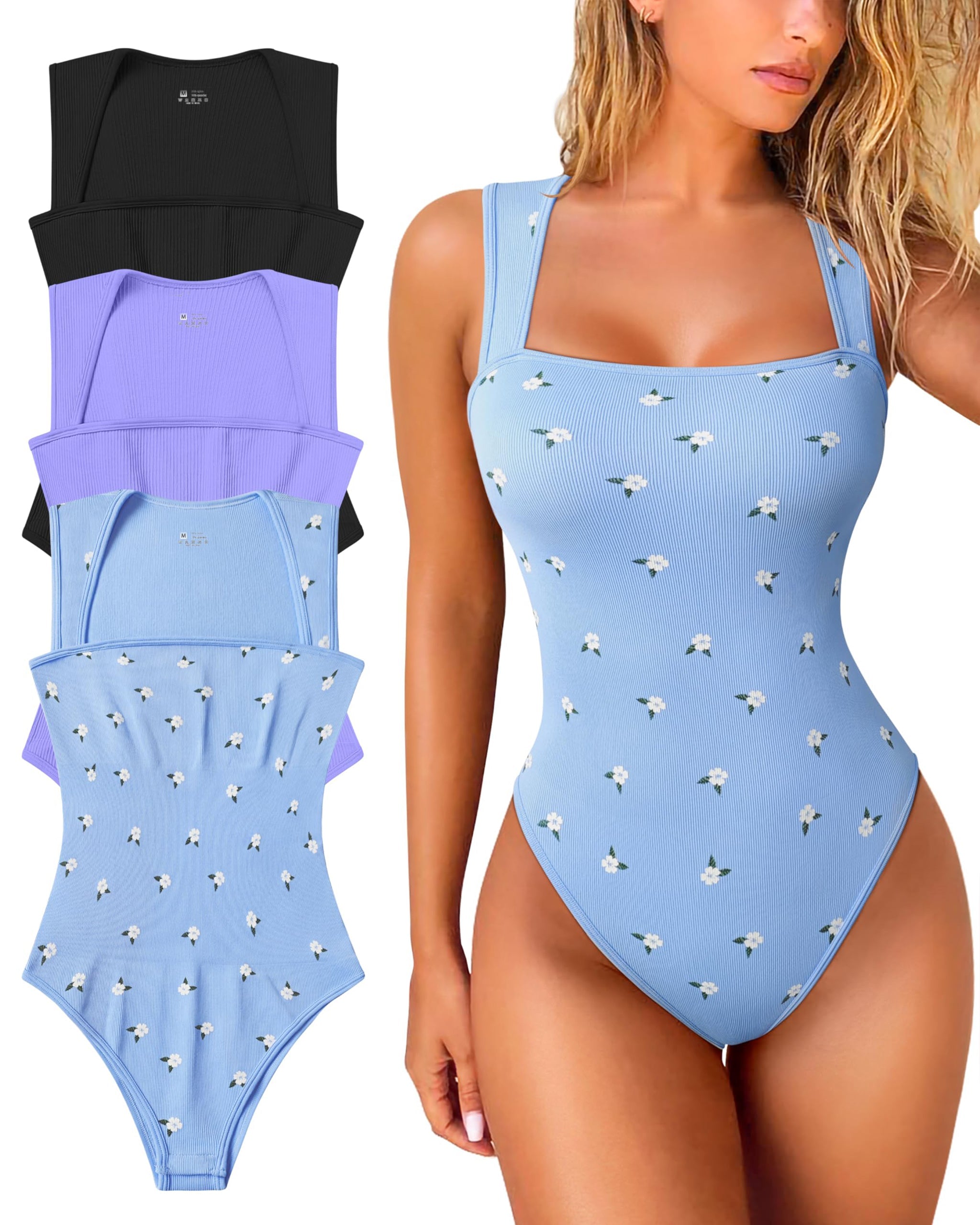 Women's Square Neck Sleeveless Knit Ribbed Vest Bodysuit