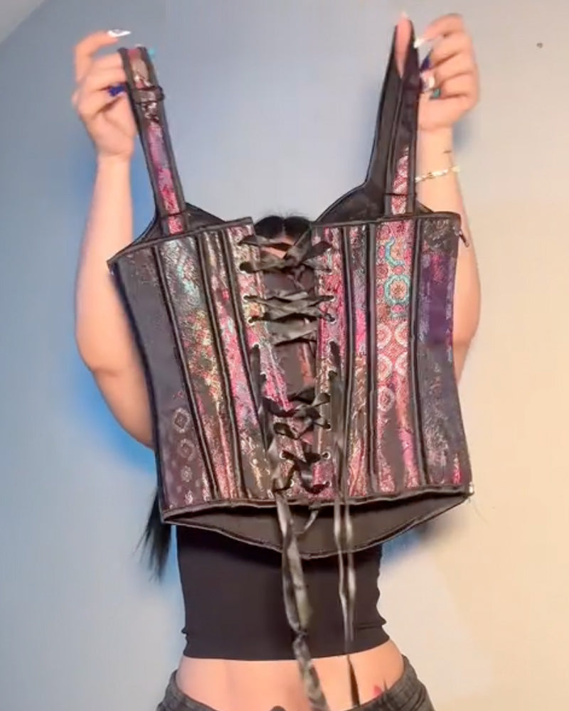 Women's Vintage Jacquard Drawstring Back Bodysuit