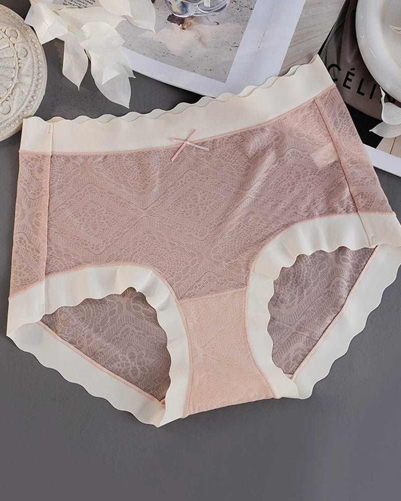 Women's Ice Silk Pure Cotton Antibacterial Crotch Thin Seamless Mid-Waist Breathable Lace Panties