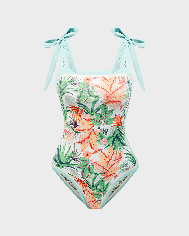 Reversible Tie-Strap Floral One-Piece Swimsuit