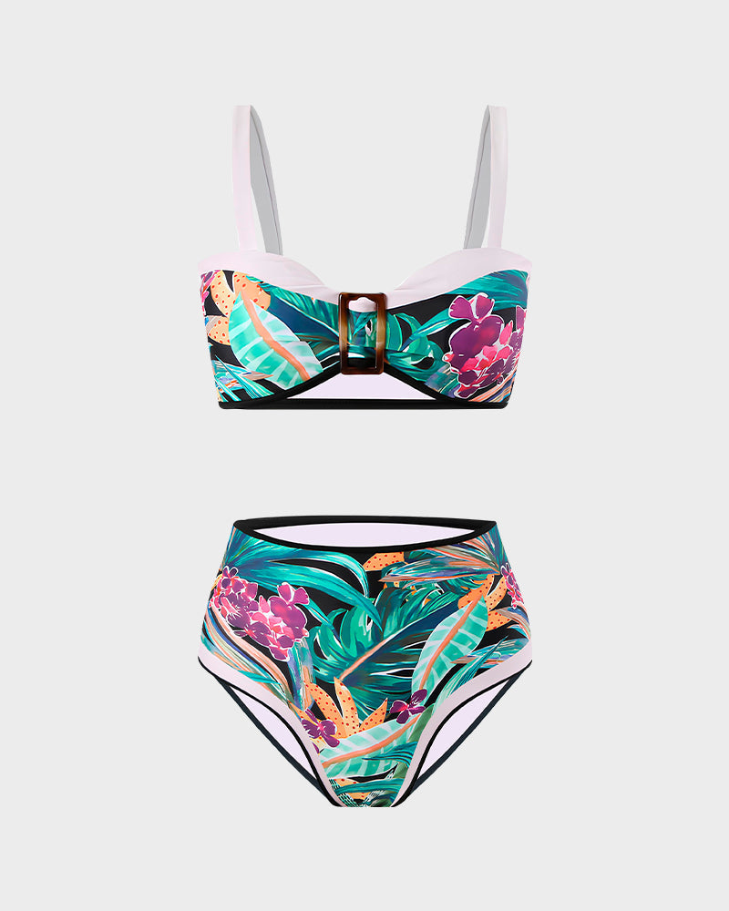 Stylish High Waist Floral Bikini Set