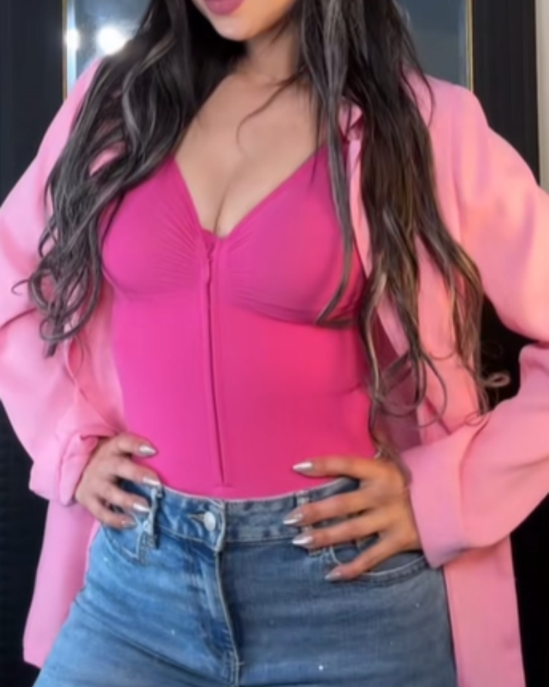 Women's Solid Color Tummy Tuck Seamless Zipper Body Shaper