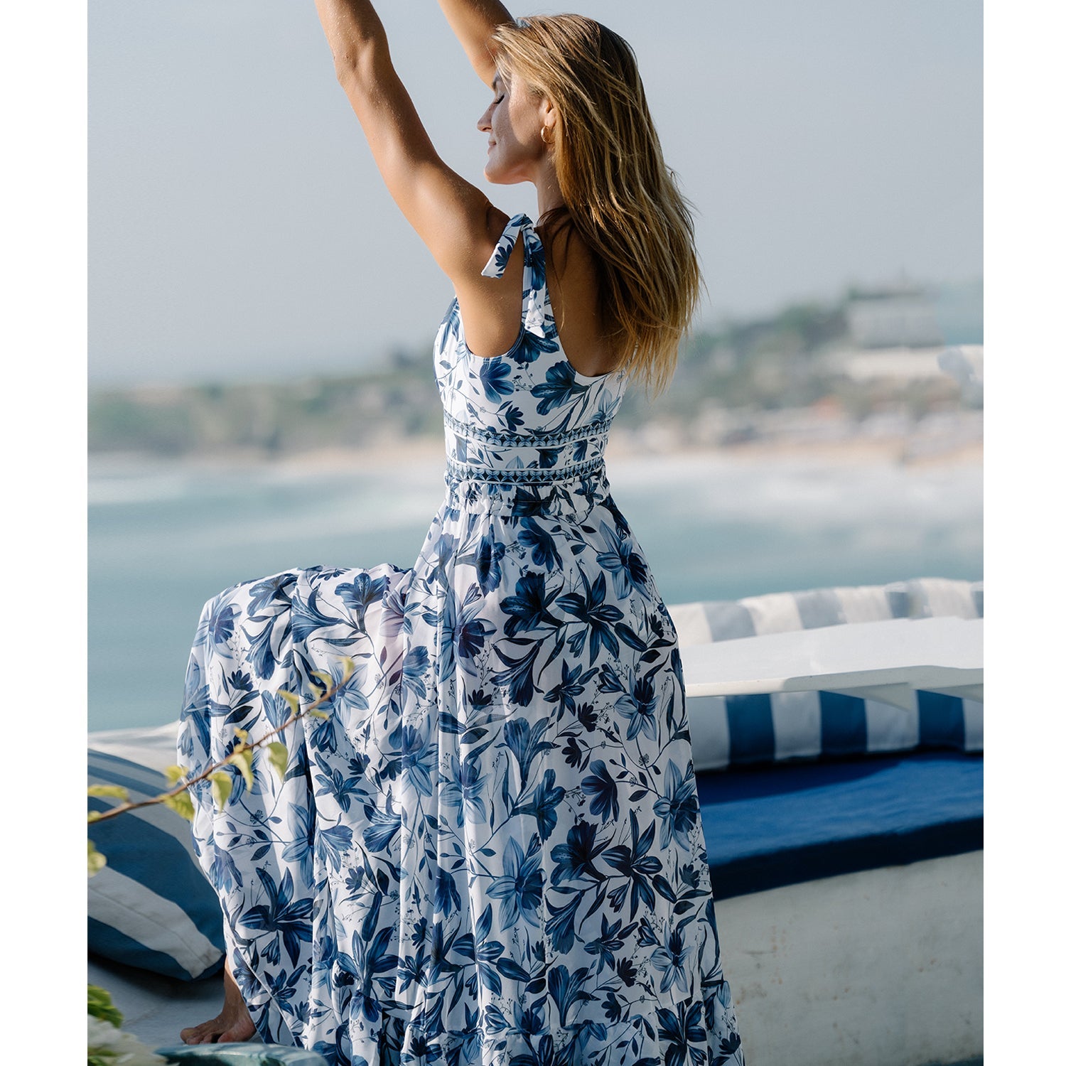 V Neck Lace Up Printed One Piece Swimsuit and Skirt