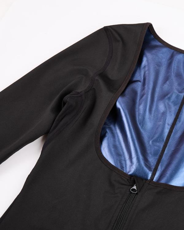 Solid color simple zipper sauna body shaping jumpsuit