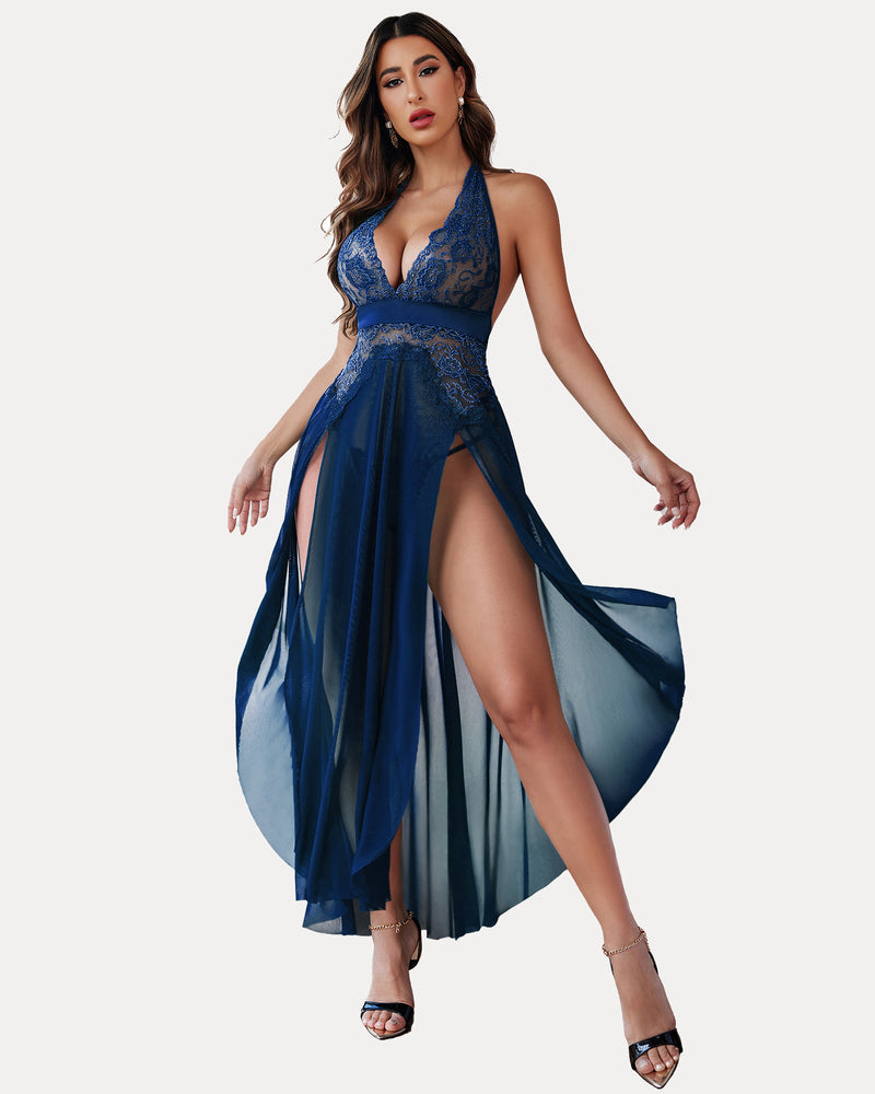 Deep V Neck Lace Mesh Dress