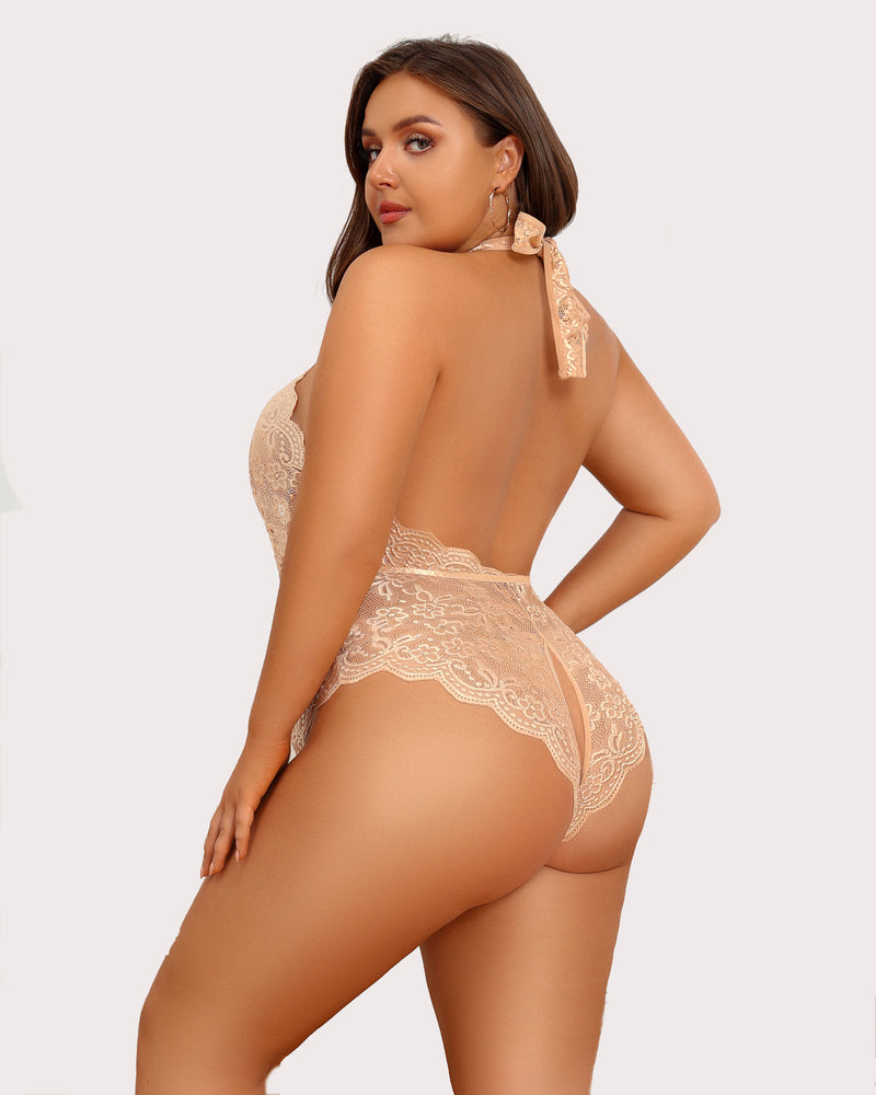 Plus Size Lace Halter Teddy