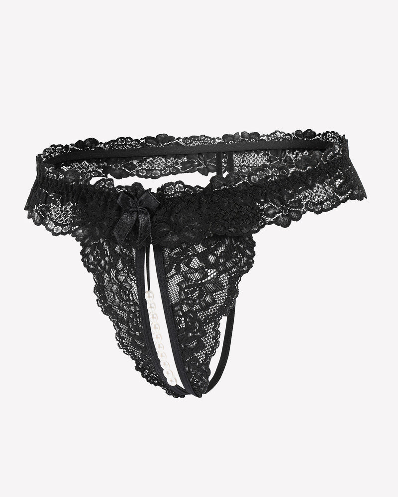 Lace Low Waist Thongs with Pearls Ball