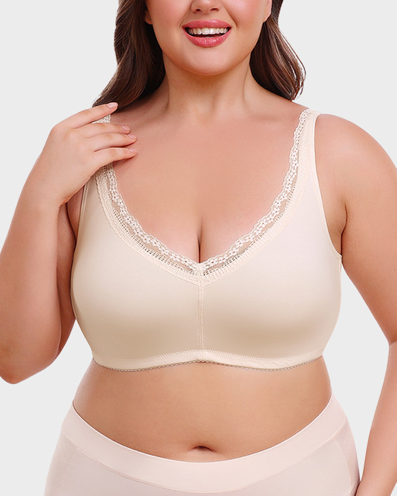 Floralshe®Full Coverage Lace Trim Minimizer Bra