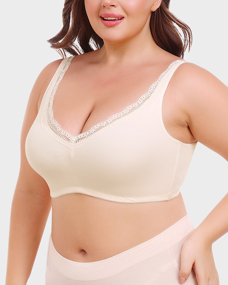 Floralshe®Full Coverage Lace Trim Minimizer Bra