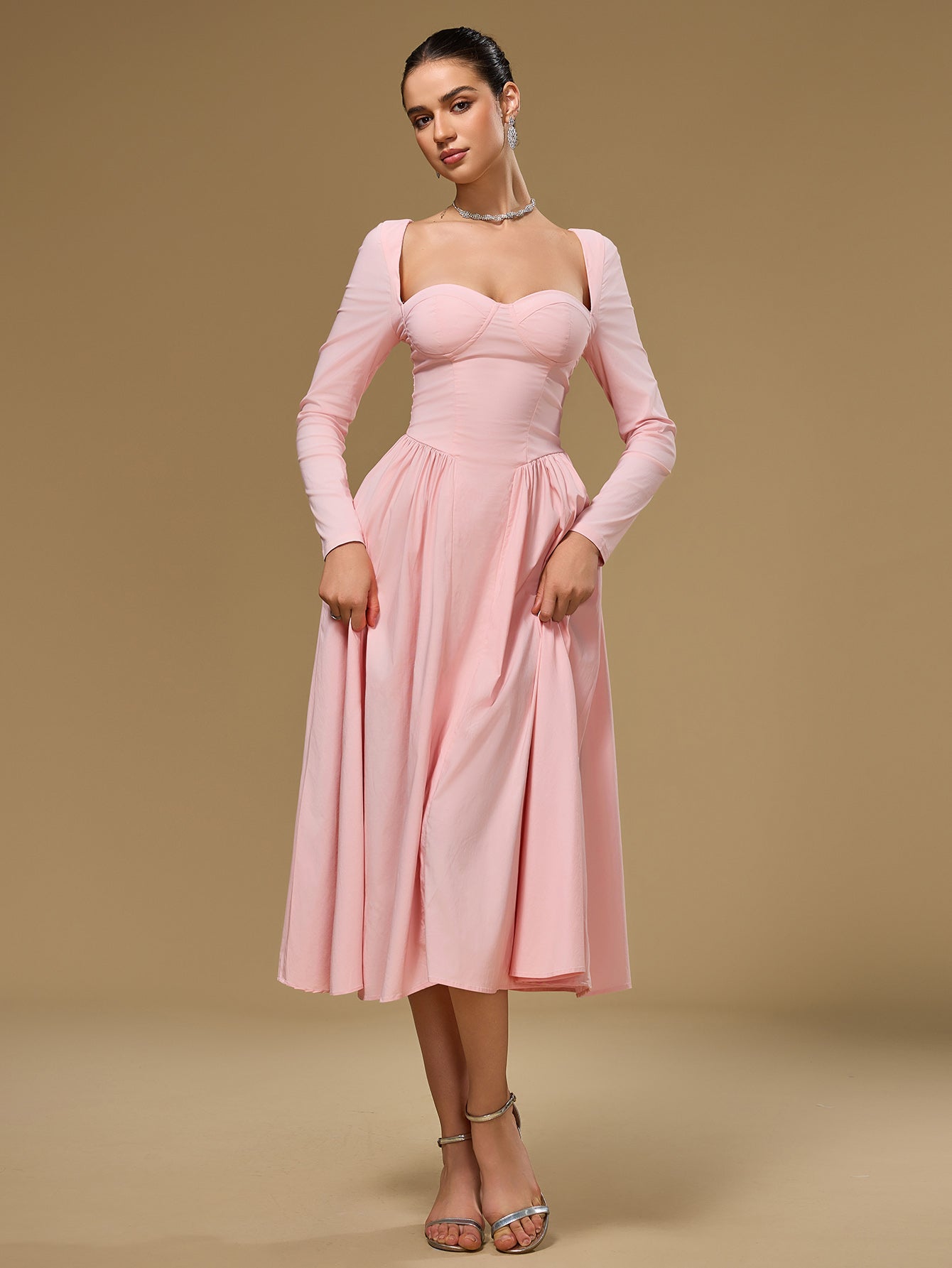 Long Sleeve Tie Back A-Line Dress