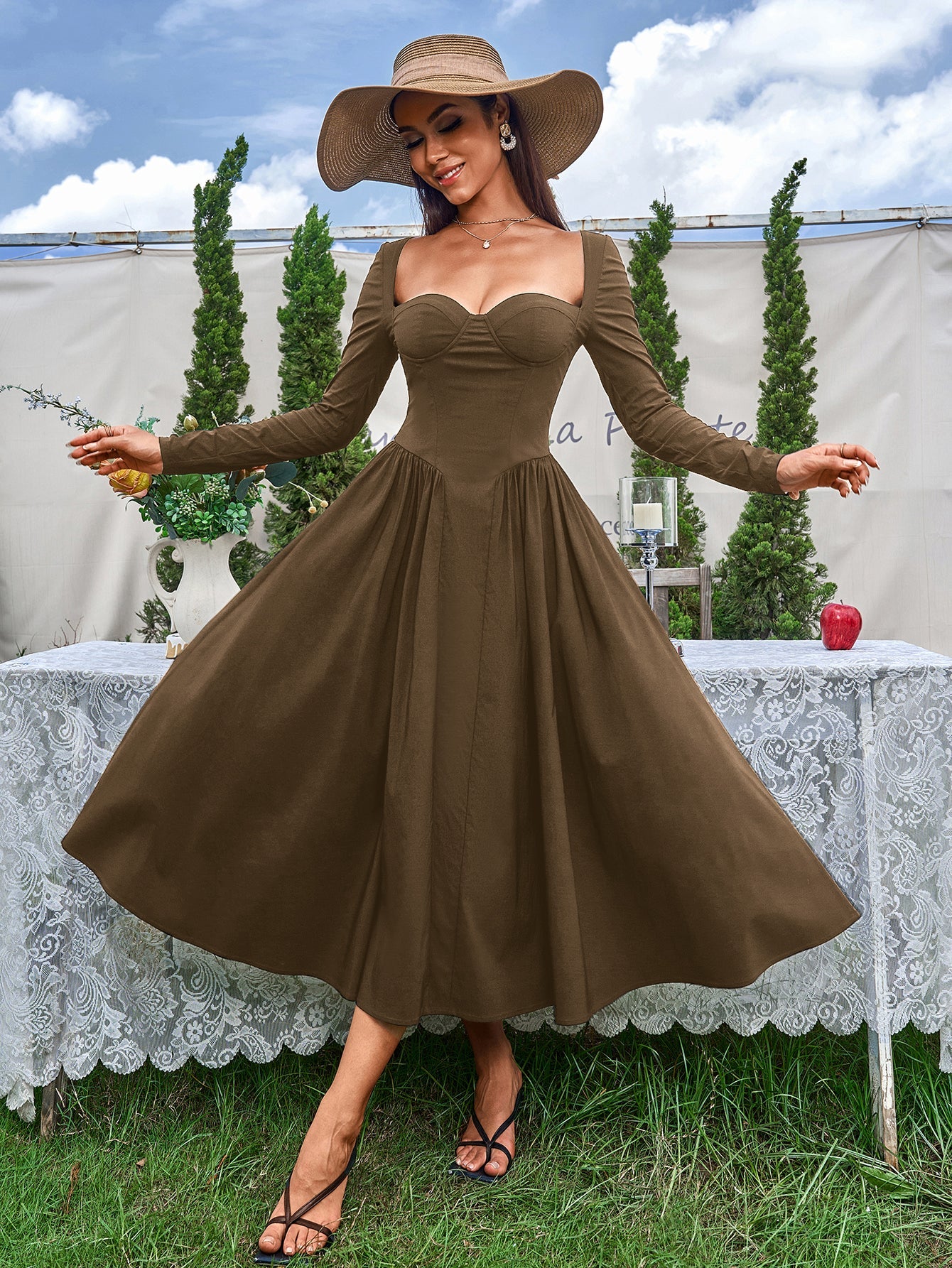 Long Sleeve Tie Back A-Line Dress