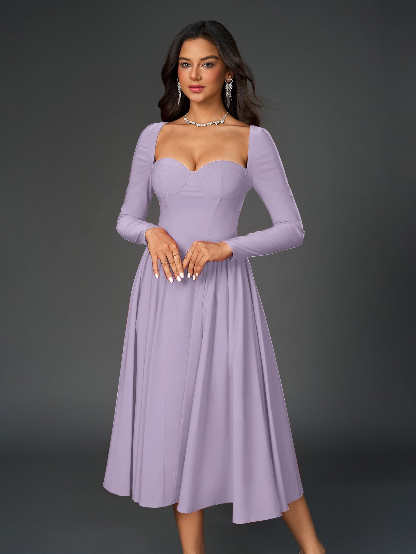 Long Sleeve Tie Back A-Line Dress
