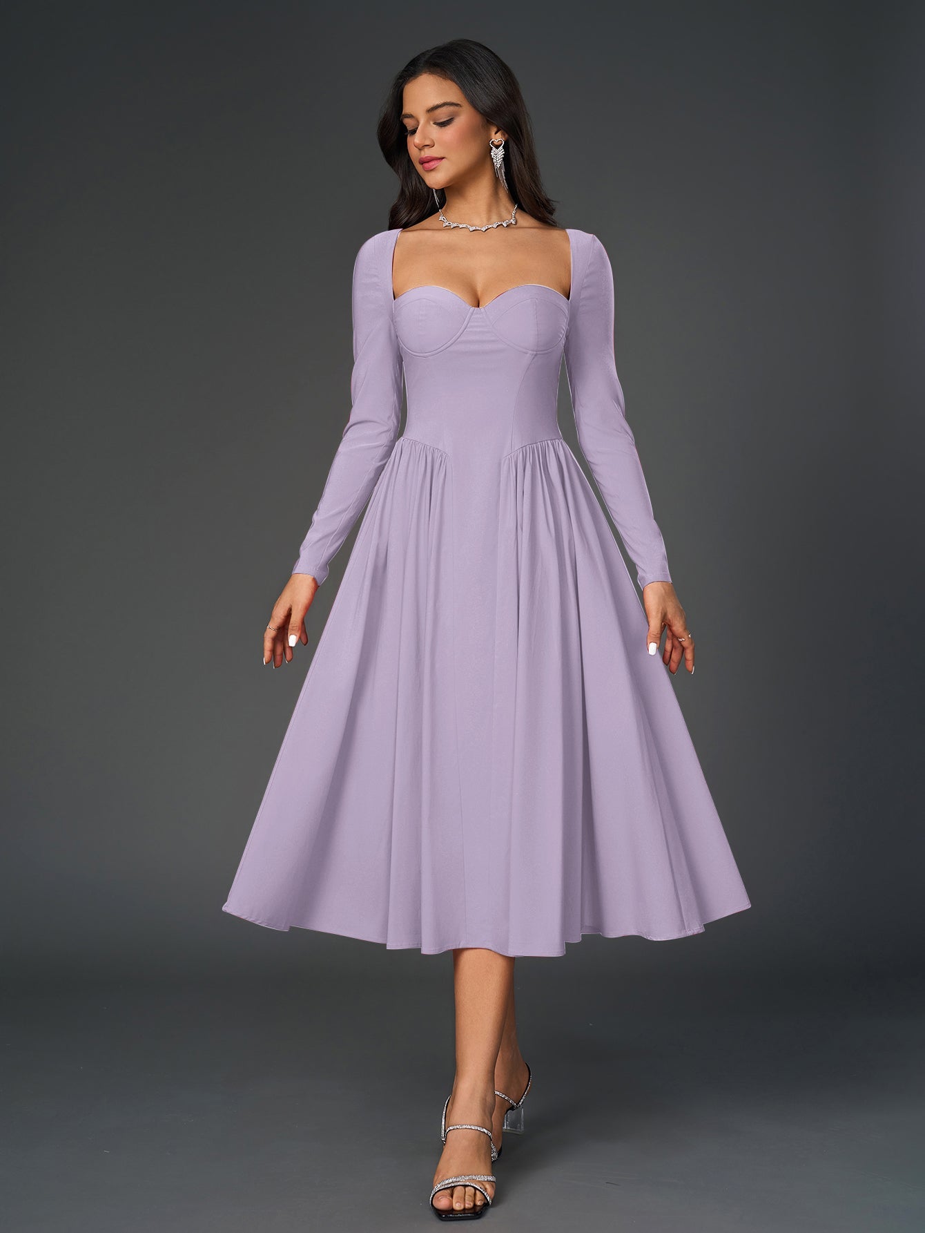 Long Sleeve Tie Back A-Line Dress