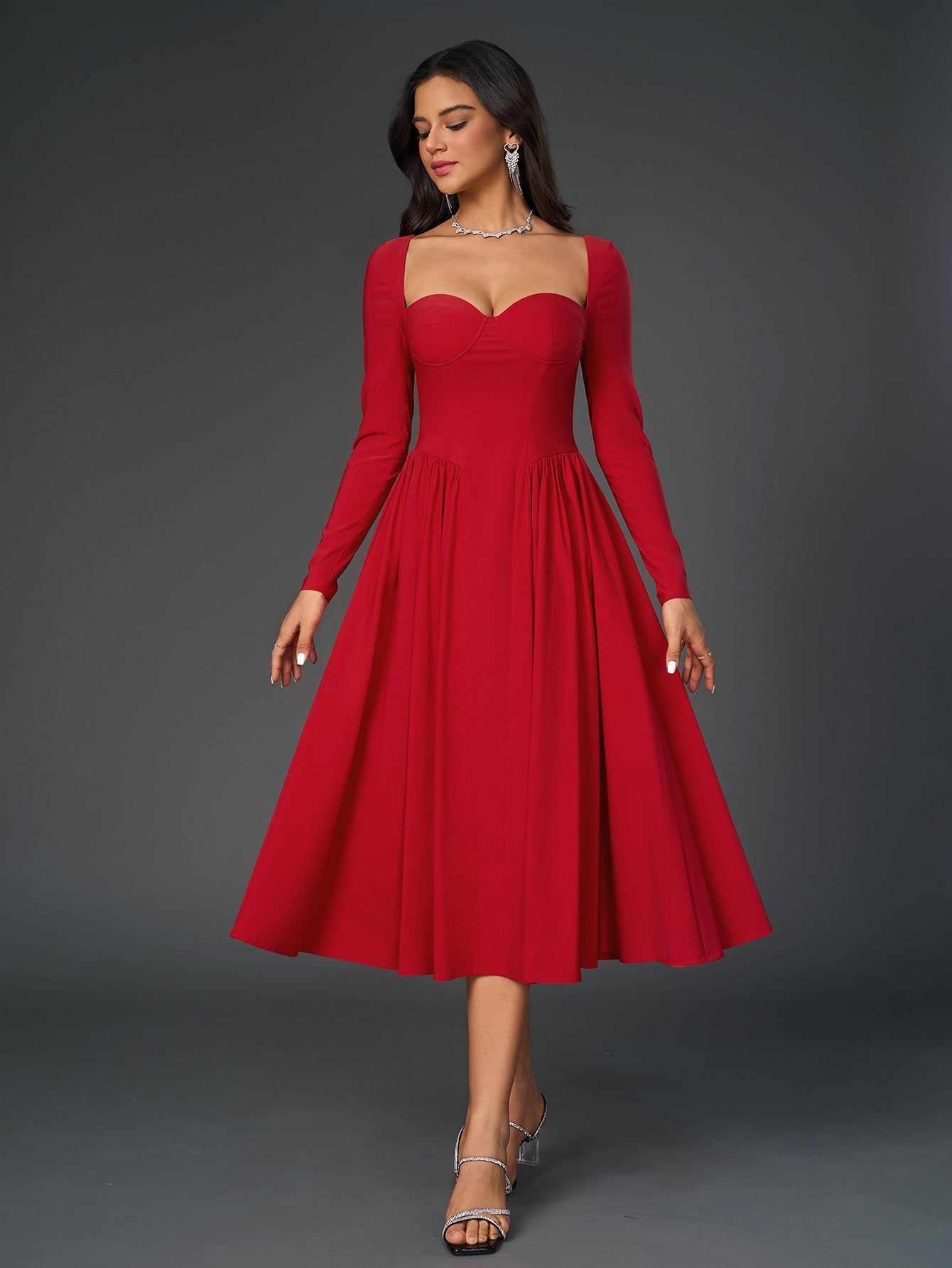 Long Sleeve Tie Back A-Line Dress