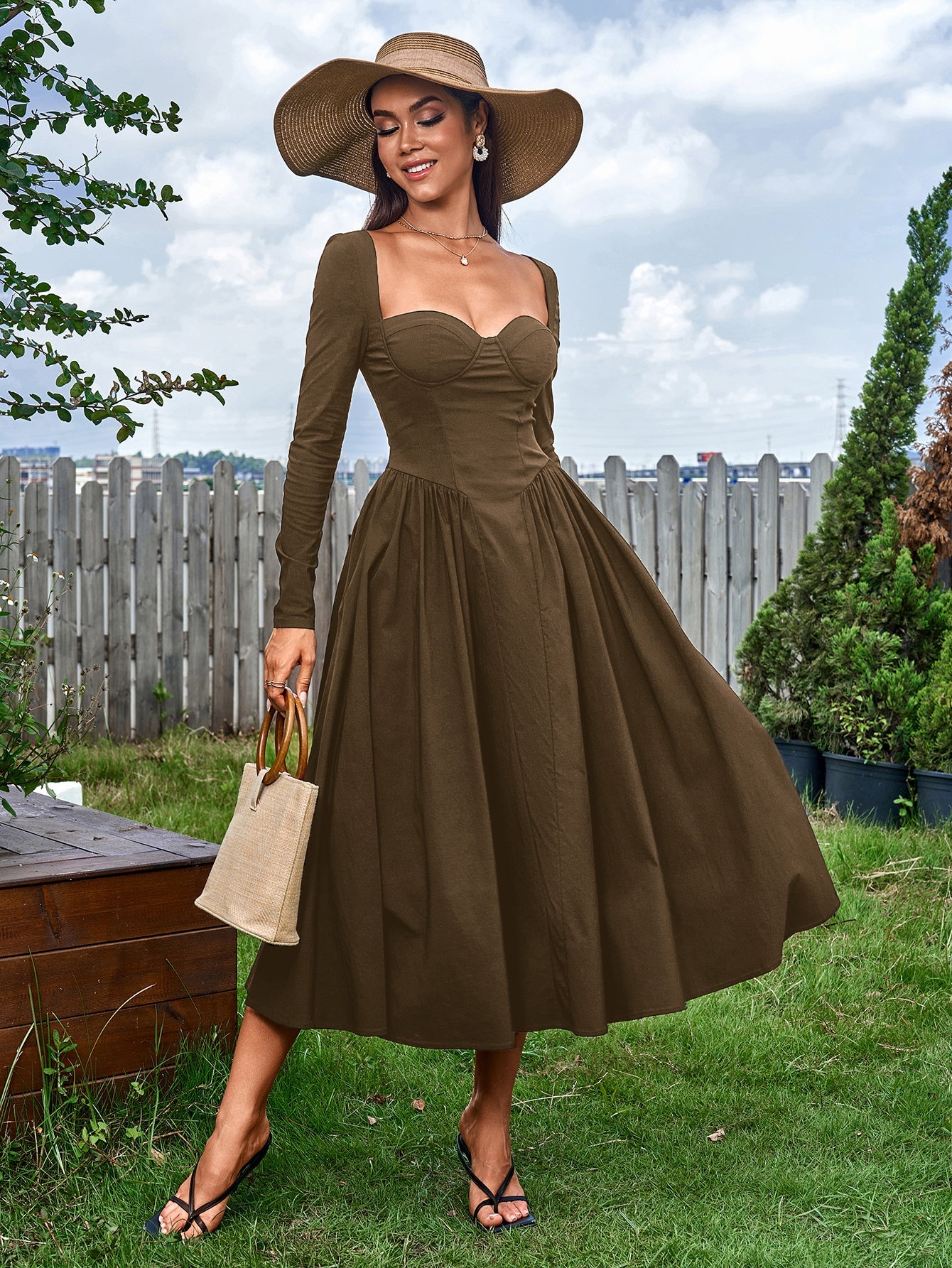 Long Sleeve Tie Back A-Line Dress