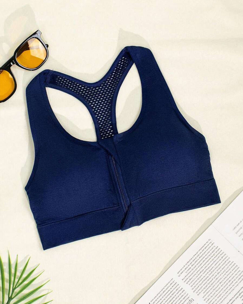 Women's Zipper Padded Seamless Elastic Sports Bra