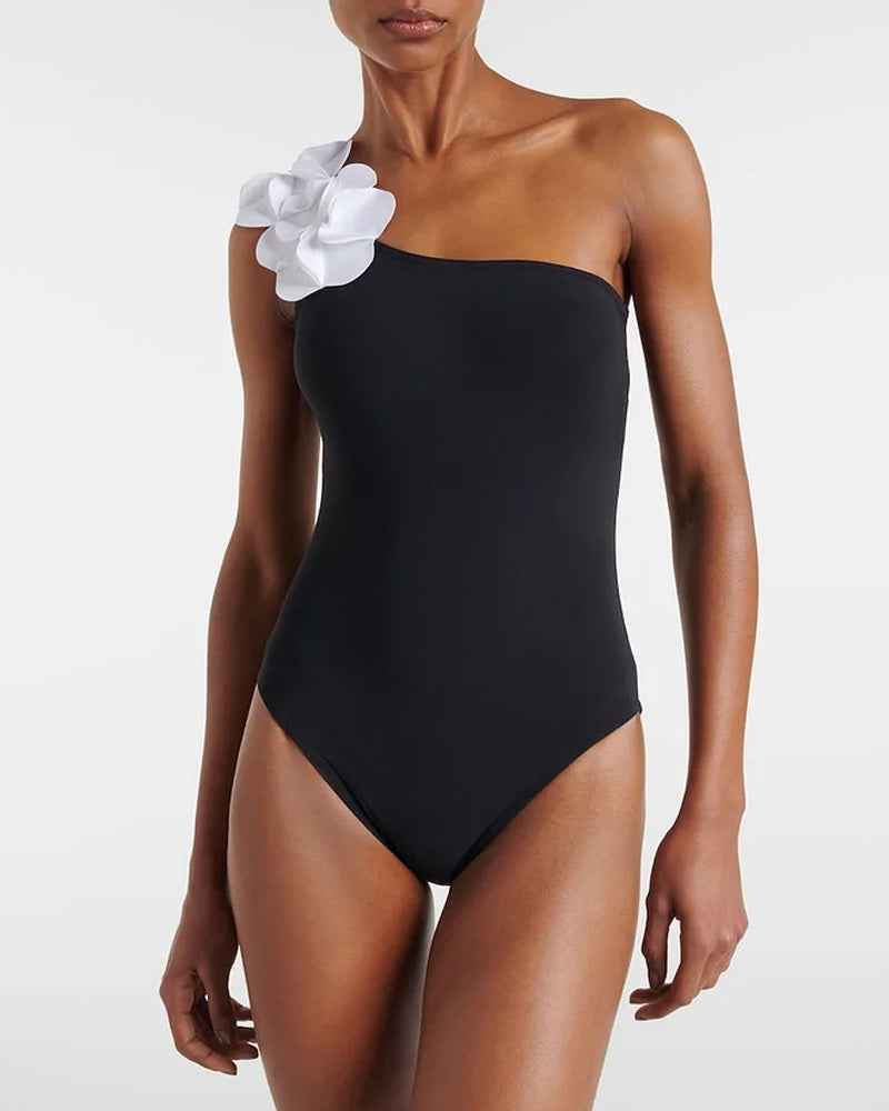 Bandeau 3D Flower One Piece Swimsuit And Skirt