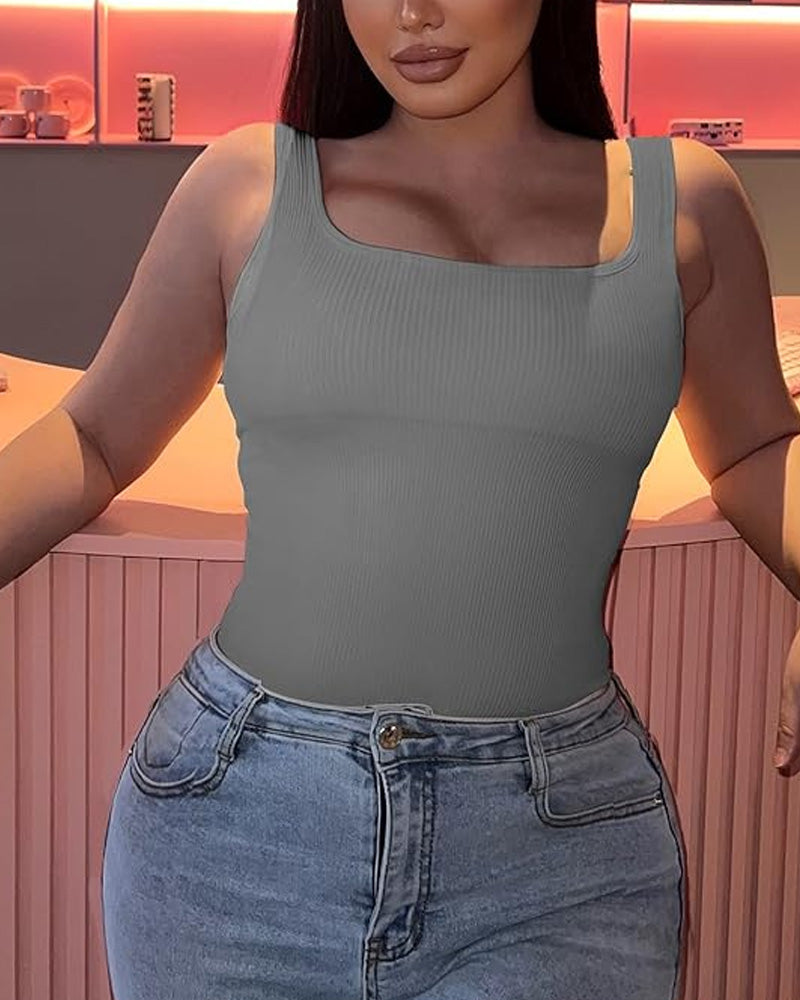 Women's Ribbed Sleeveless Bodycon Bodysuit