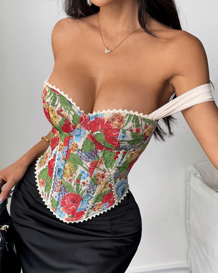 Off-The-Shoulder Tie Back Slim Fit Corset Top