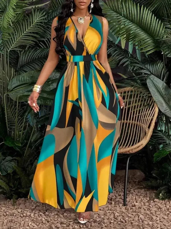 Vibrant V-Neck Maxi Dress - Effortless Elegance!