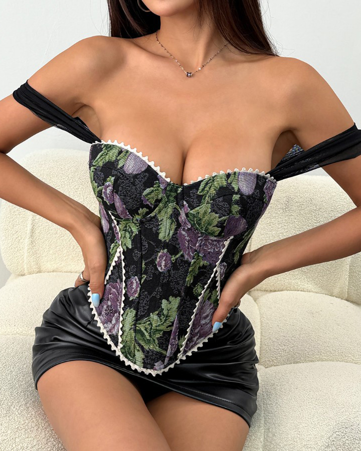Off-The-Shoulder Tie Back Slim Fit Corset Top