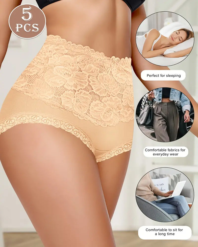 5-Pack Women's Lace High Waist Stretch Briefs