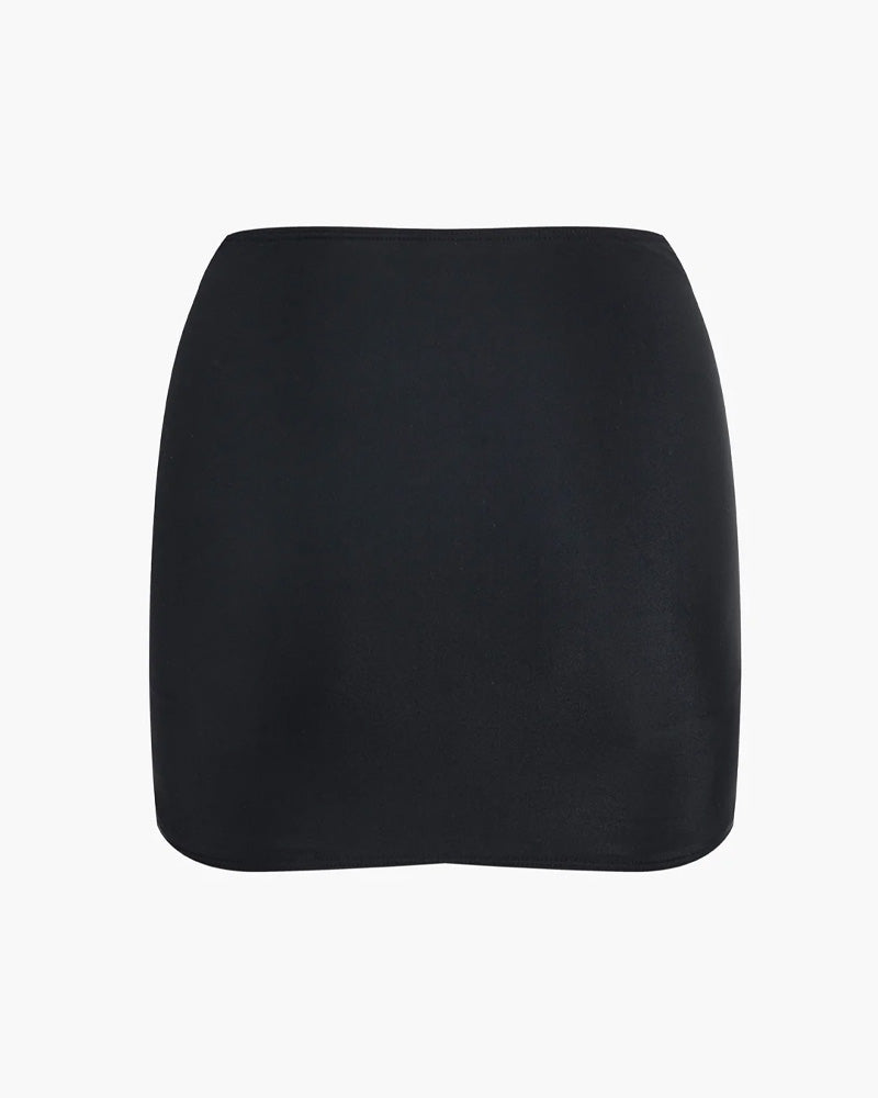 Halterneck Cut Out Swimsuit and Skirt With Flower Hardware Details