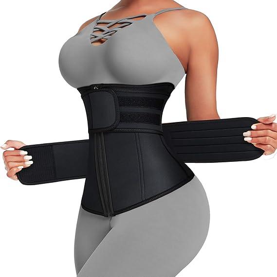 Women's Neoprene Corset Waist Cincher with Double Belts