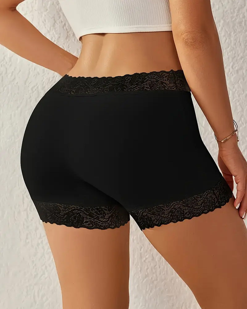 Mid-Rise Seamless Breathable Lace Boxer Shorts