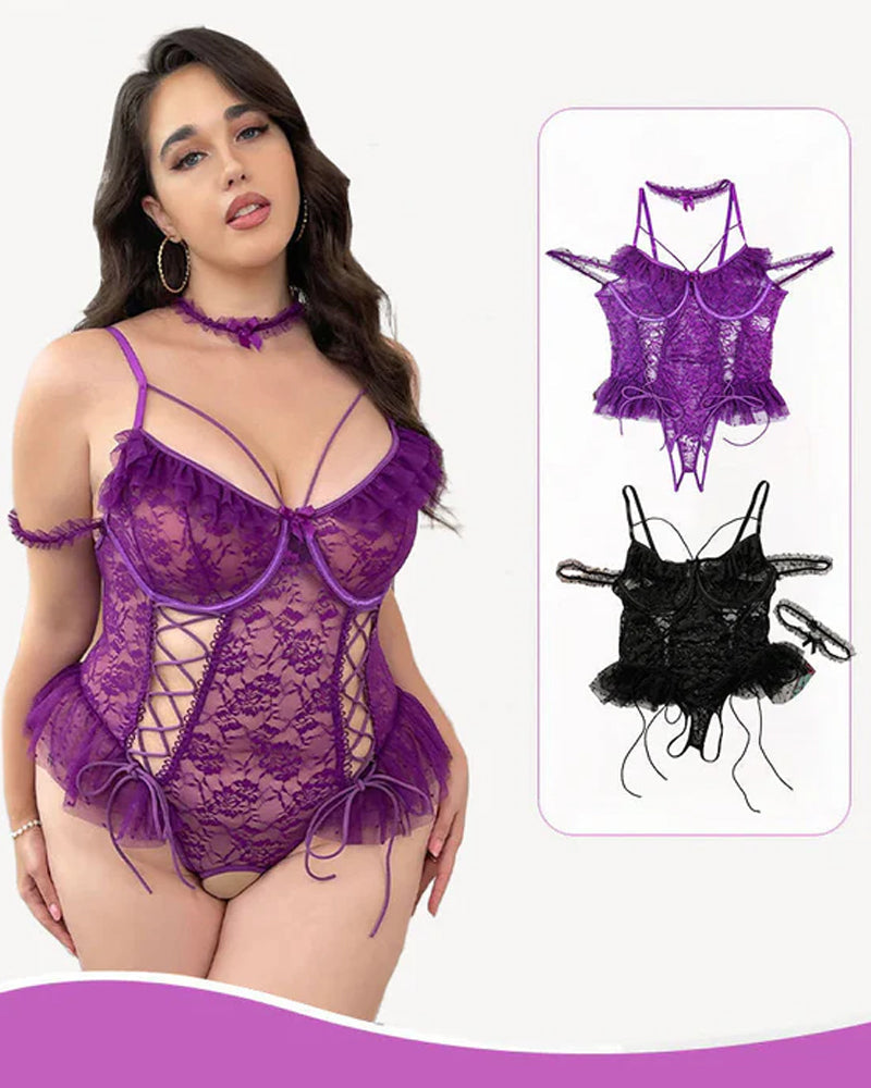 Plus Size Sheer Lace Bodysuits