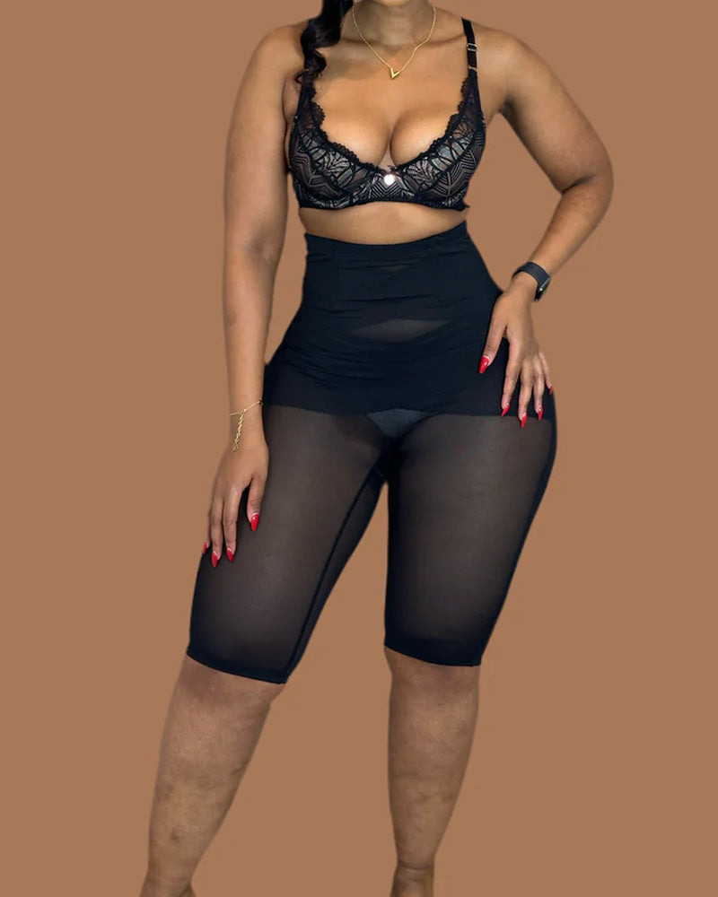 Women's Double Cross Mesh Seamless High Waist Tummy Lifting Buttocks Shaping Tights