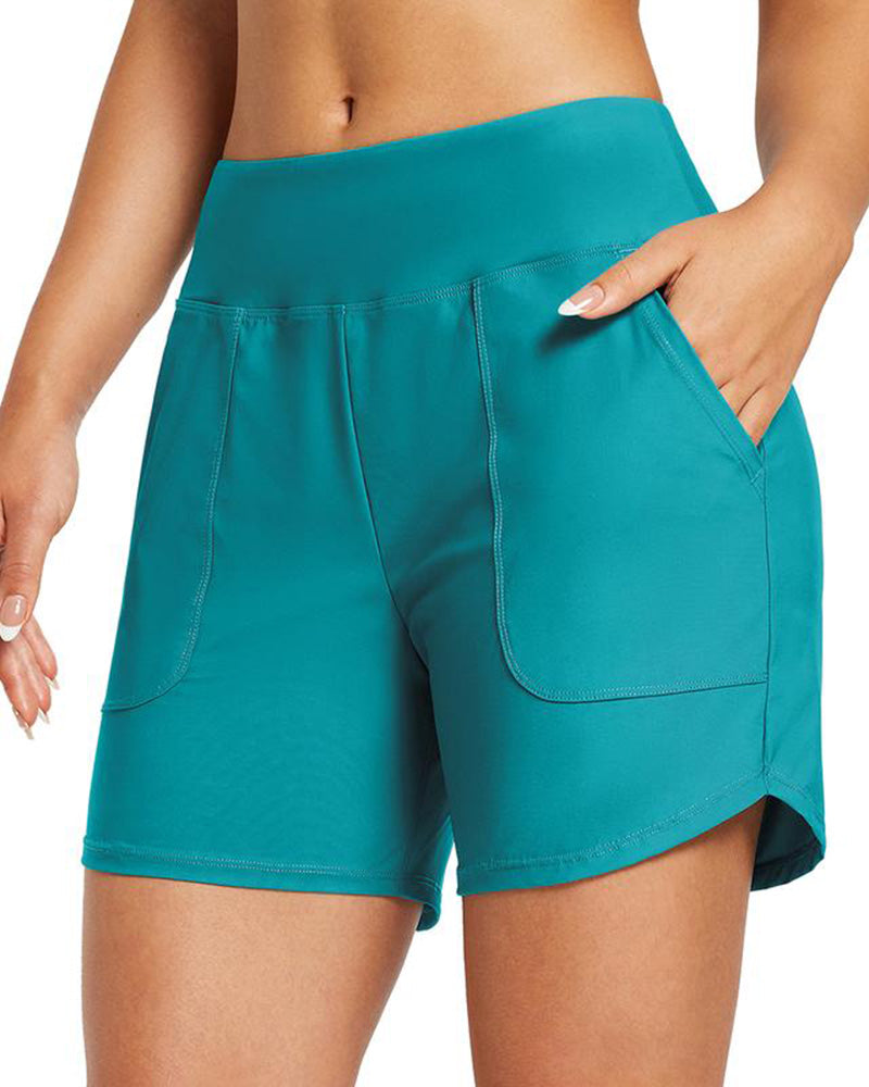 Women's High Waist Belly Control Pocket Beach Sports Shorts