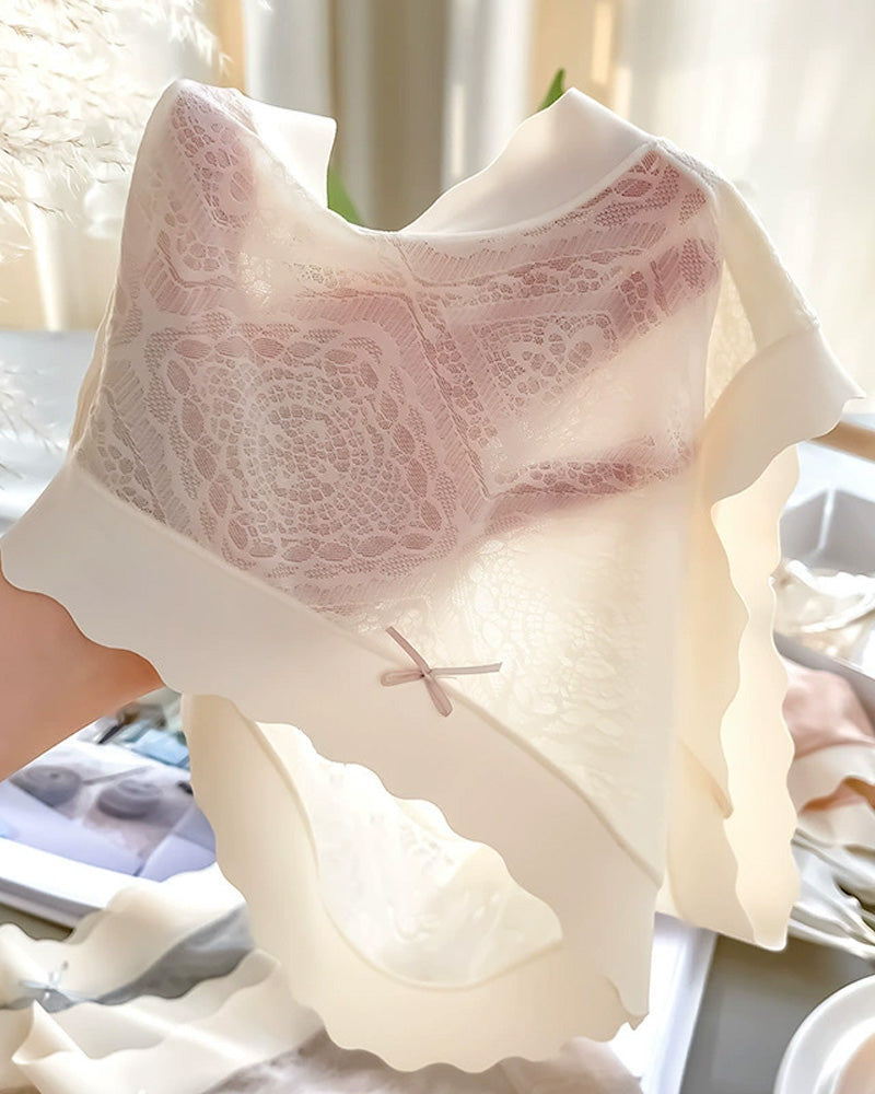 Women's Ice Silk Pure Cotton Antibacterial Crotch Thin Seamless Mid-Waist Breathable Lace Panties
