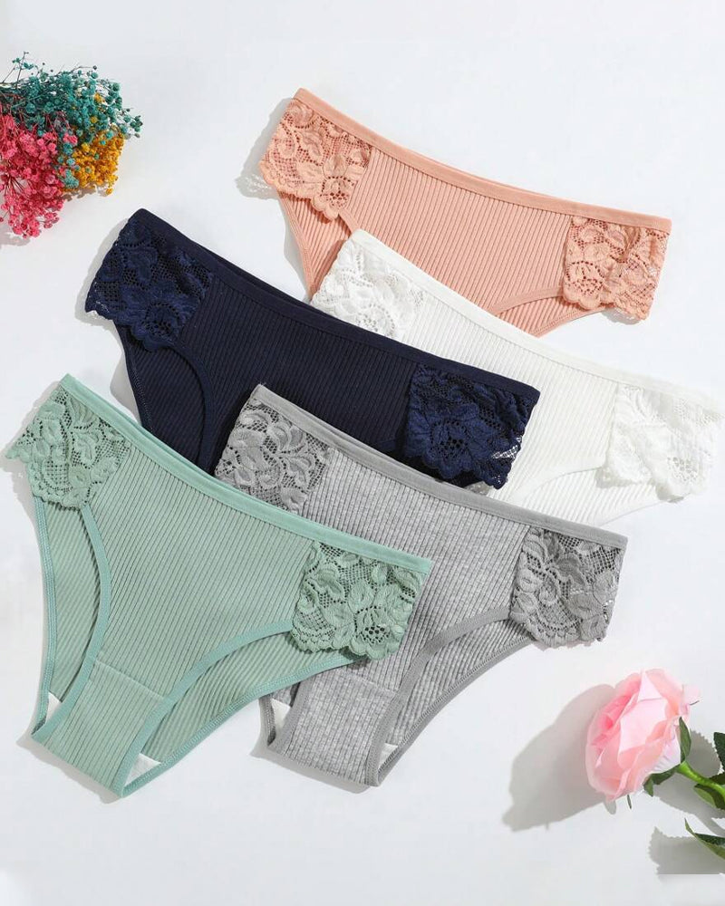 Women's Low Waist Lace Solid Color Breathable Briefs