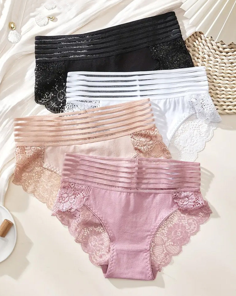 Women's Sexy High Waist Tummy Control Seamless Flower Lace Breathable Panties