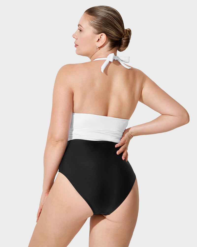Halter Neck Belted One-Piece Swimsuit