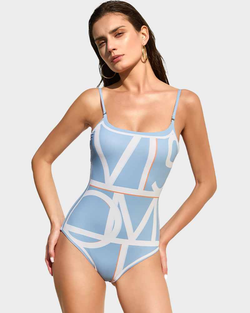 Trendy Letter Print Reversible One-Piece Swimsuit