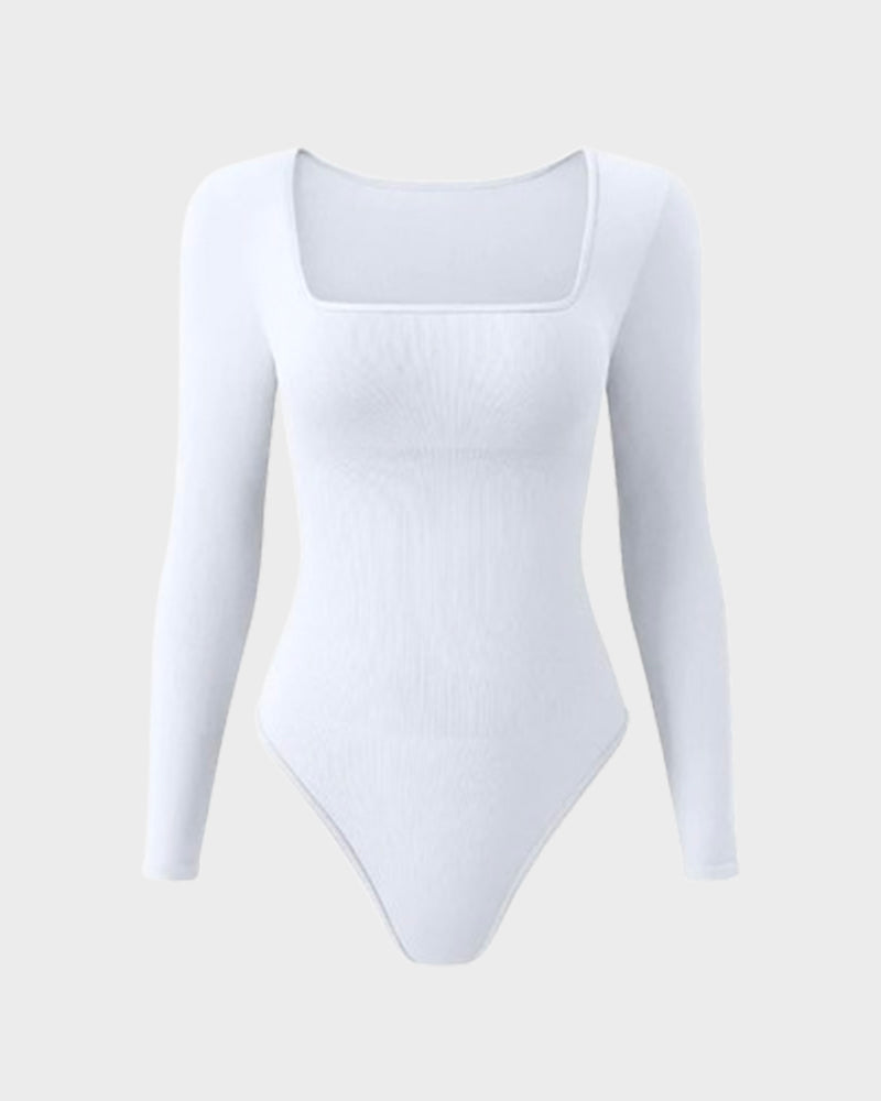 Floralshe® Ribbed Square Neck Long Sleeve Bodysuit